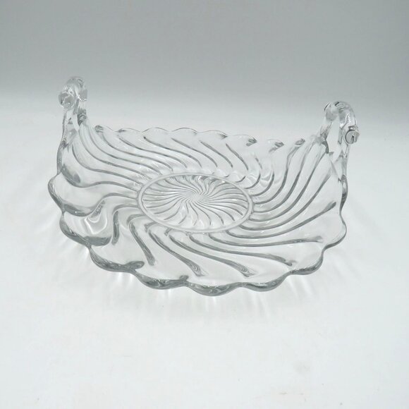 Vintage Fostoria Curved Muffin Tray Clear Glass Colonial Swirl Dual Handles - Picture 1 of 7
